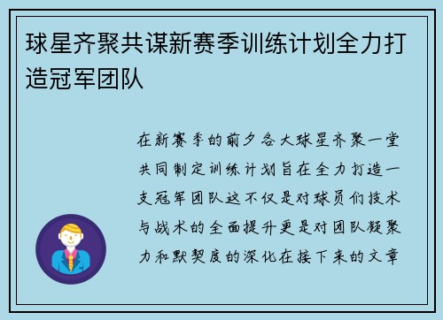 球星齐聚共谋新赛季训练计划全力打造冠军团队