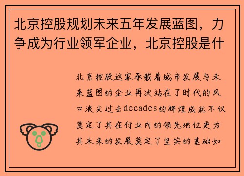 北京控股规划未来五年发展蓝图，力争成为行业领军企业，北京控股是什么公司