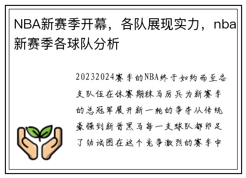 NBA新赛季开幕，各队展现实力，nba新赛季各球队分析