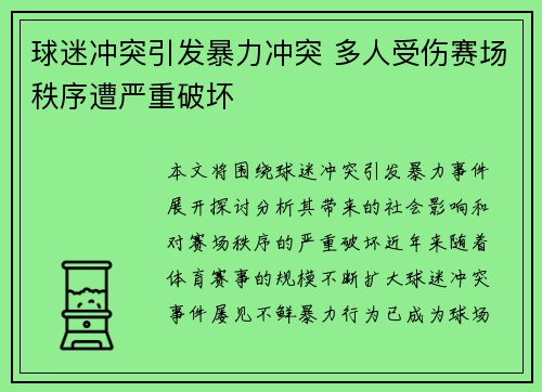 球迷冲突引发暴力冲突 多人受伤赛场秩序遭严重破坏